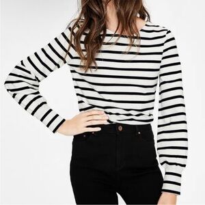 Boden Lena Breton Black and White Long Sleeve Striped Tee